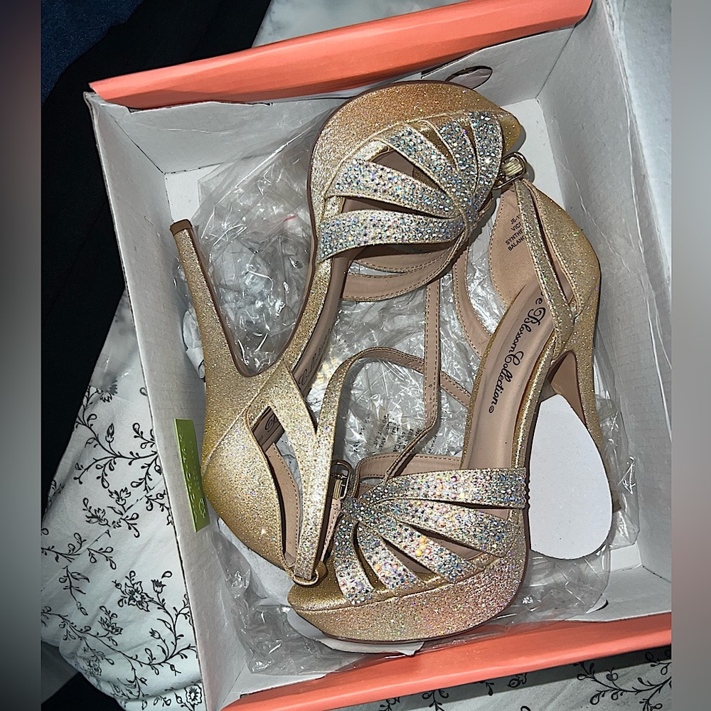 Rhinestone gold heels